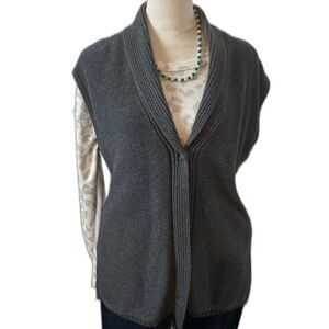 Coldwater Women's Long Grey Shawl Collar Knit Vest One Button Size Small (8)